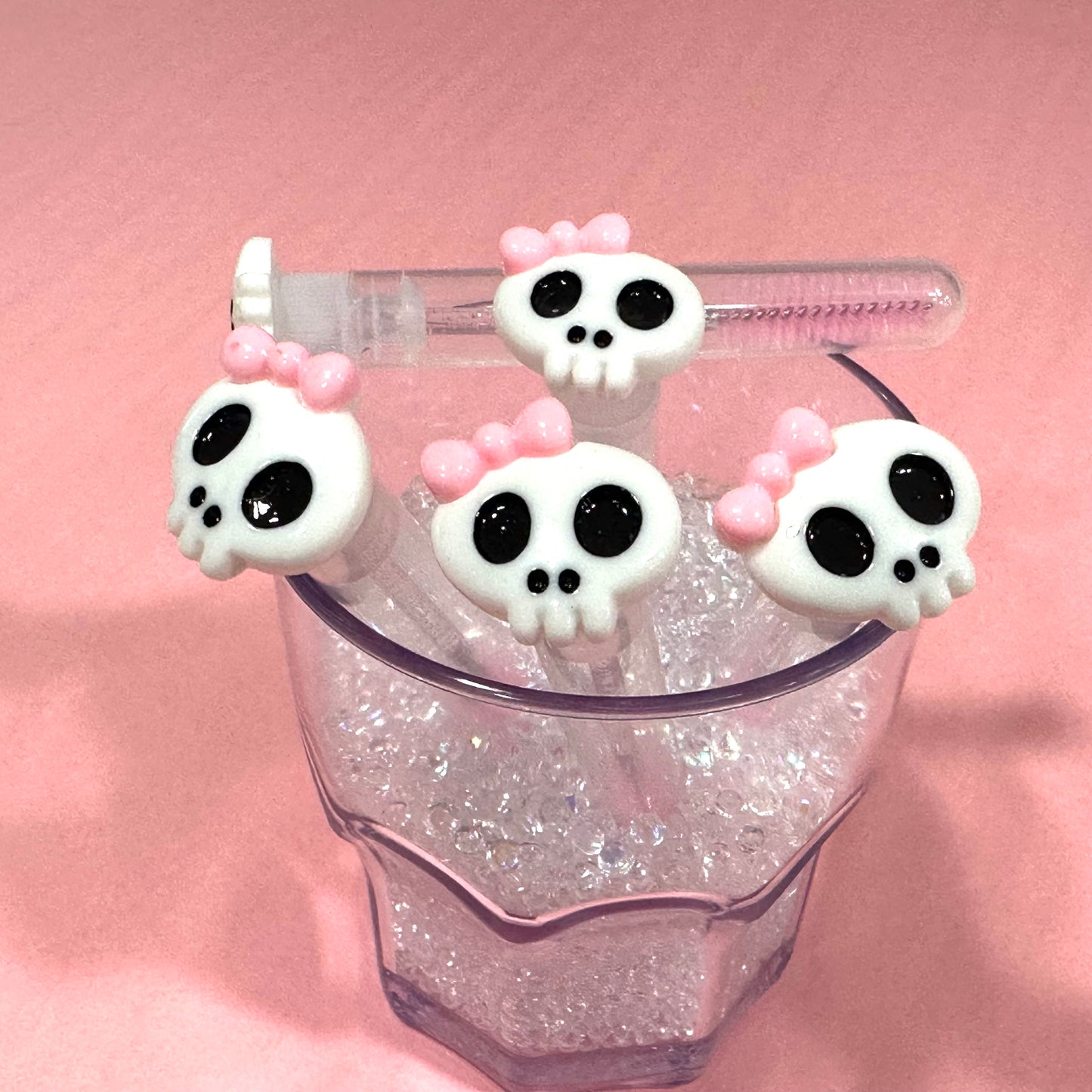 Halloween Lash Extension Spoolie Brush with Cover  - skeletons with bows