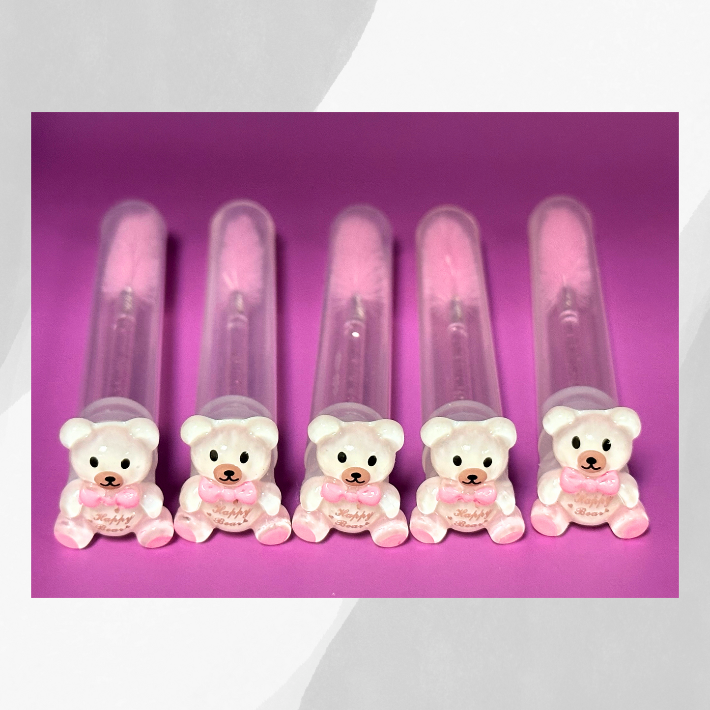 Lash Extension Spoolie Brush with Cover  -happy bear with a pink bow