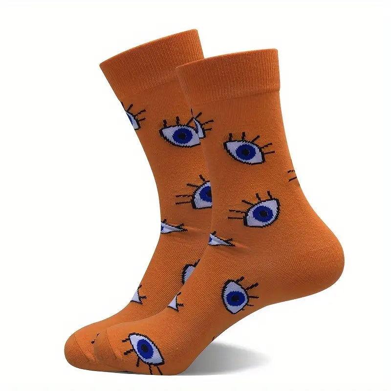 Orange Cartoon Eye with Lashes Socks