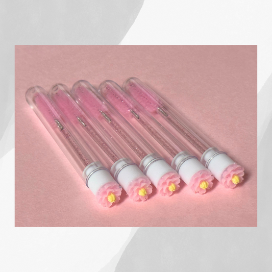 Lash Extension Spoolie Brush with Cover  - Pink flowers