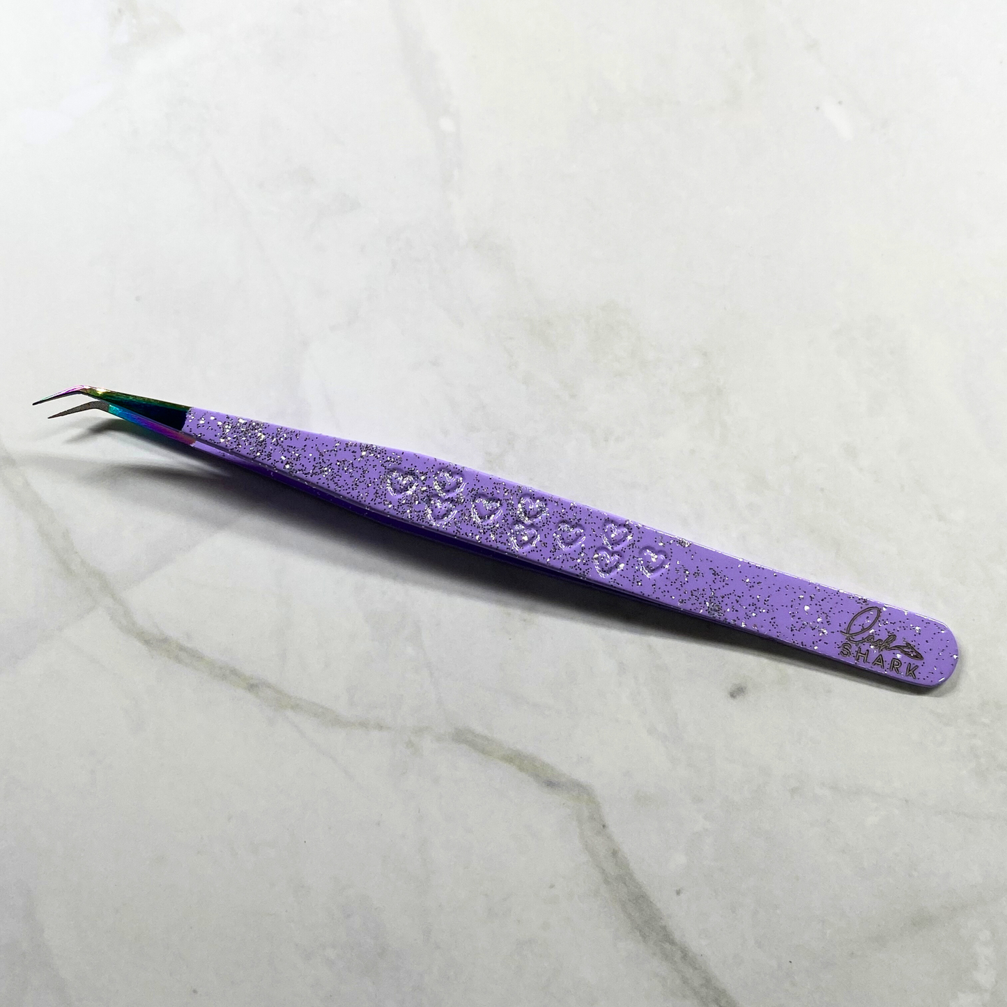 FIBER TIP TWEEZERS - PURPLE WITH SPARKLES