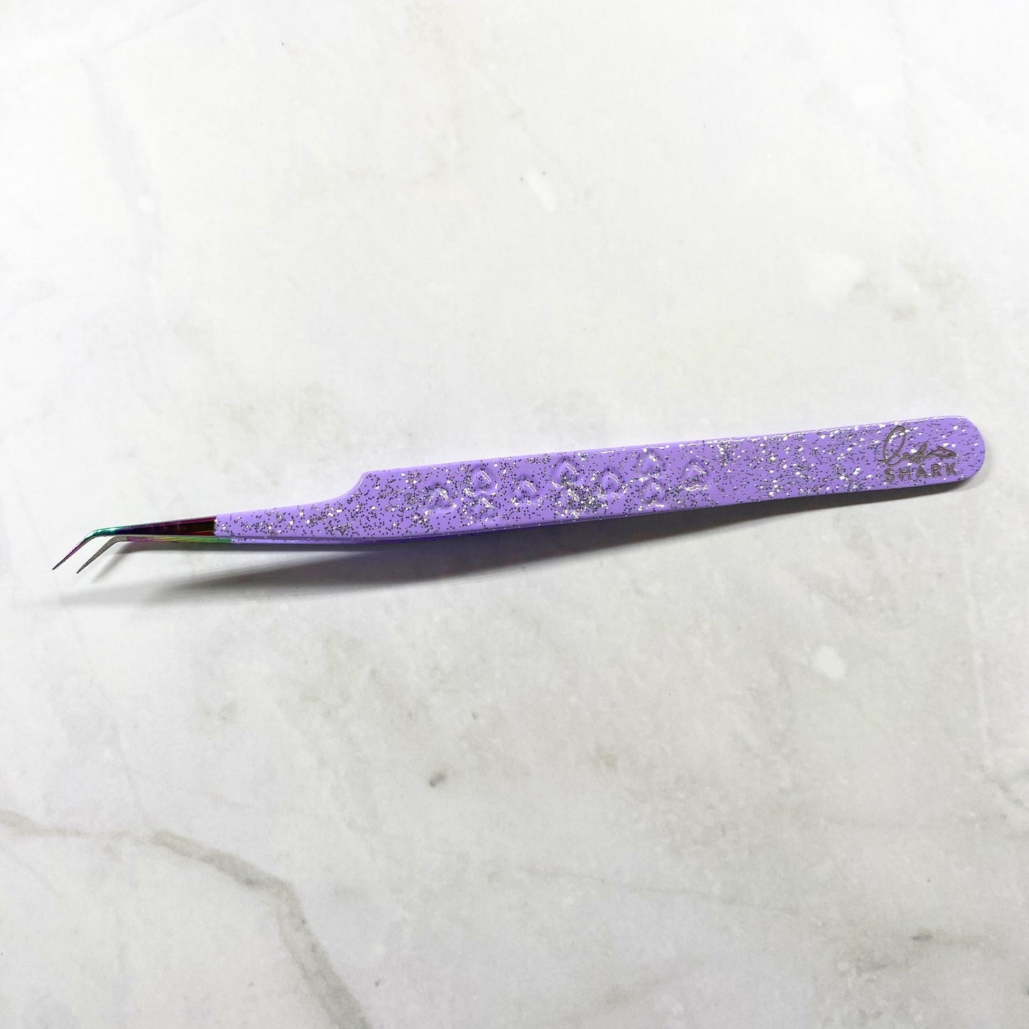 FIBER TIP TWEEZERS - PURPLE WITH SPARKLES