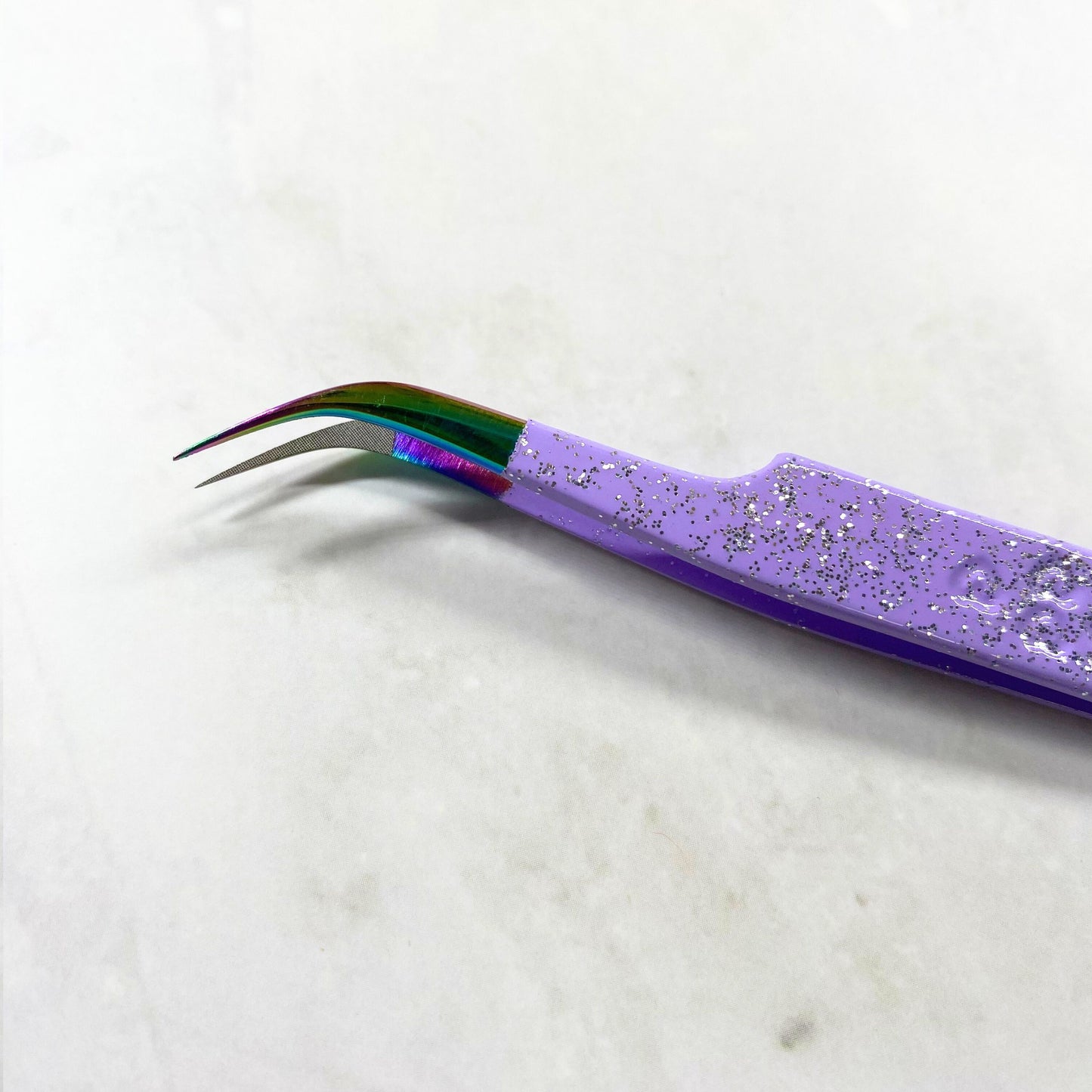 FIBER TIP TWEEZERS - PURPLE WITH SPARKLES