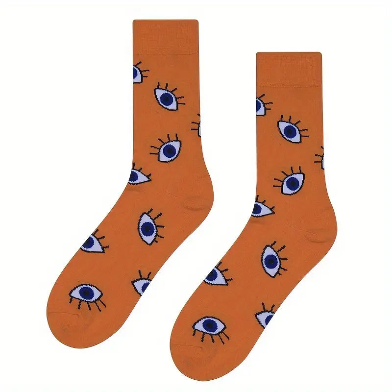 Orange Cartoon Eye with Lashes Socks