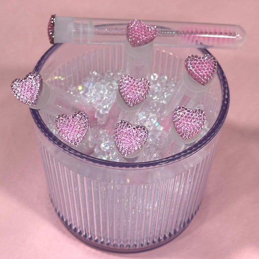 Glitter Eyelash Wands with Cover -pink rhinestone hearts