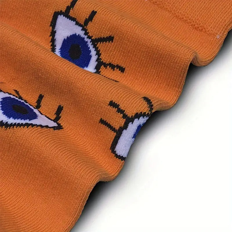 Orange Cartoon Eye with Lashes Socks