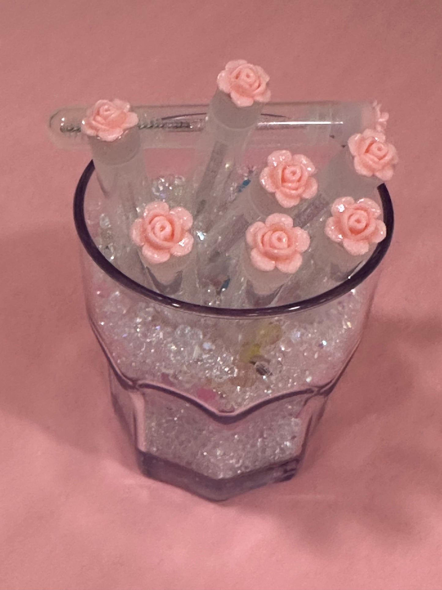 Glitter Eyelash Wands with Cover - pink roses