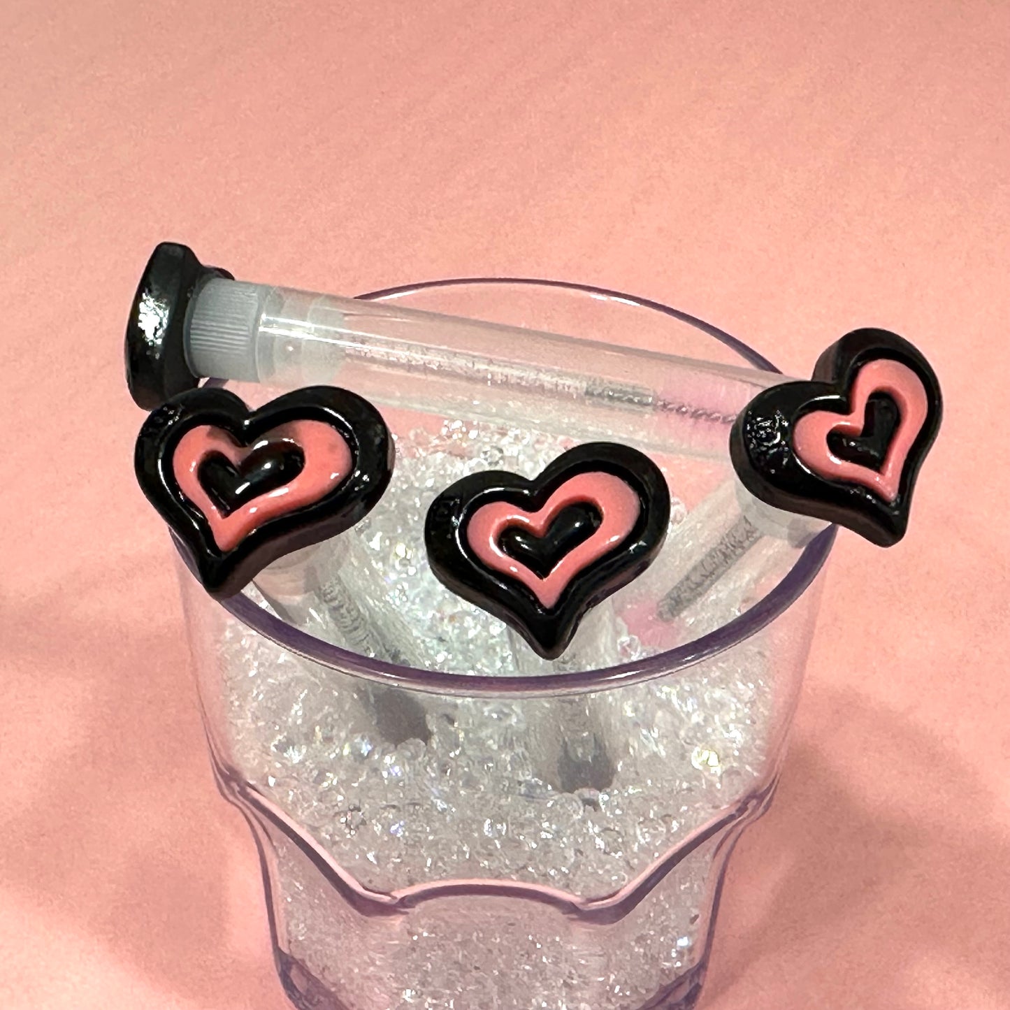 Lash Extension Spoolie Brush with Cover  - black & pink hearts