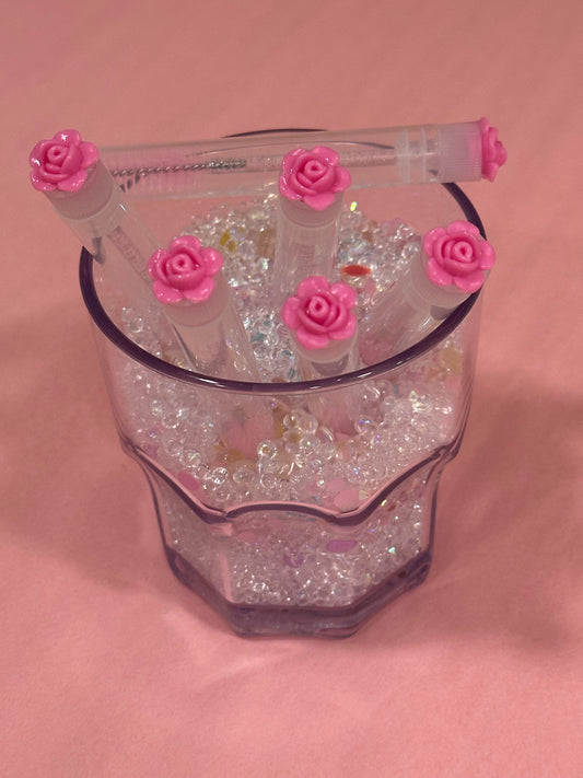 Glitter Eyelash Wands with Cover - hot pink roses