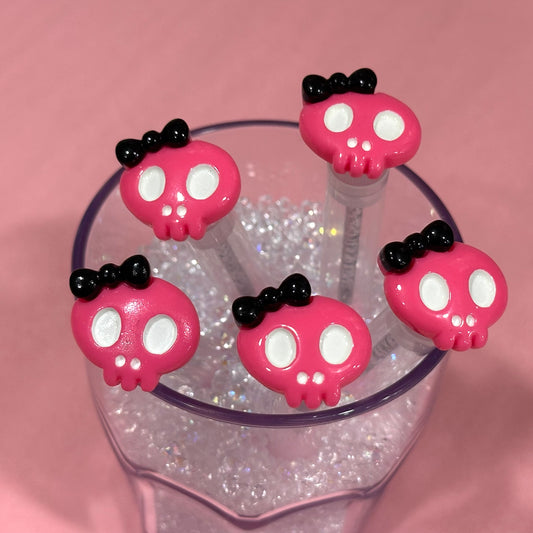 Halloween Lash Extension Spoolie Brush with Cover  - pink skeletons with bows