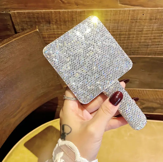 Silver Rhinestone Square Hand Mirror