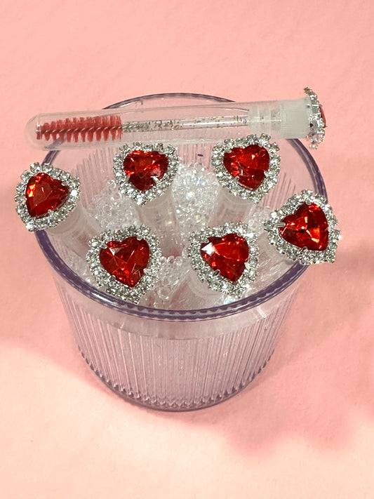 Lash Extension Spoolie Brush with Cover  - red hearts with diamonds