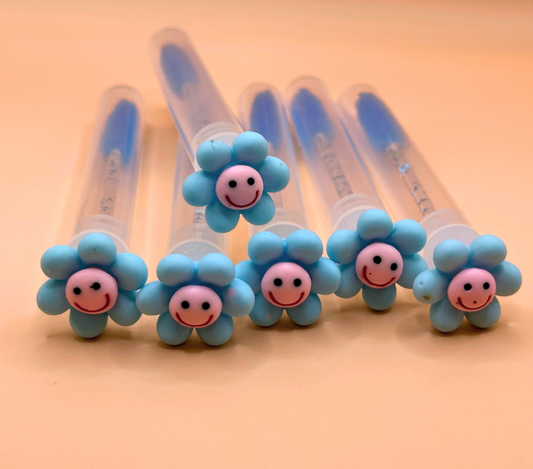 Regular Eyelash Wands with Cover - Blue smiley flower