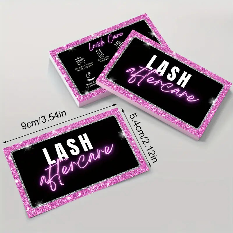 Double Sided Size 3.5 x 2 inches Pink & Black glitter Aftercare cards