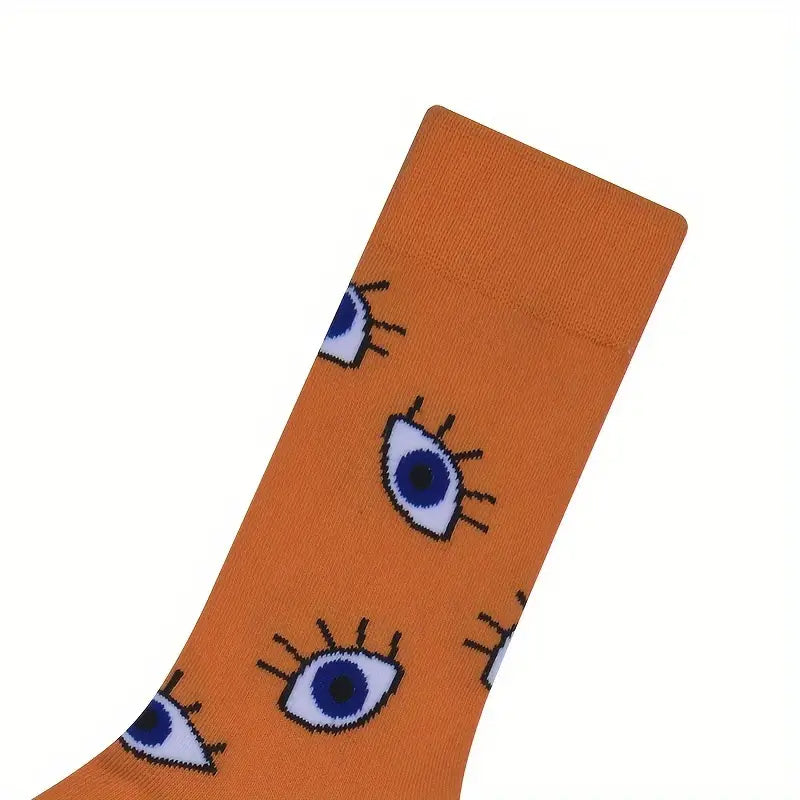 Orange Cartoon Eye with Lashes Socks