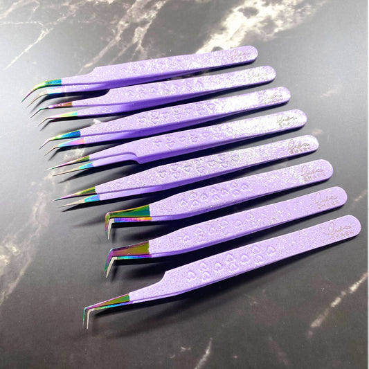 FIBER TIP TWEEZERS - PURPLE WITH SPARKLES