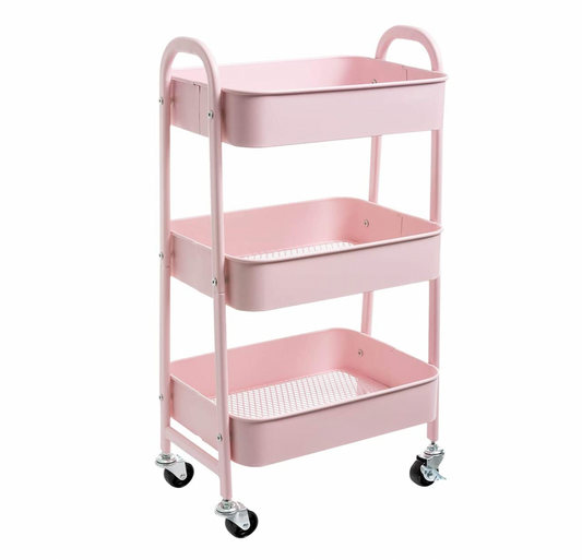 Movable Rolling Organizer Cart, 3 Tier Metal Utility Cart