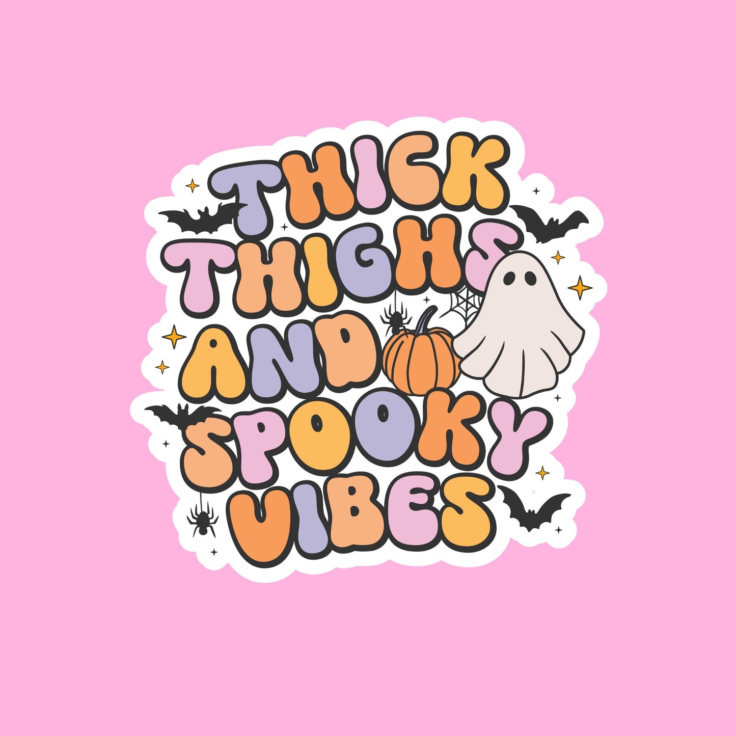 THICK THIGHS AND SPOOKY VIBES Glossy Vinyl Sticker Water Bottle Sticker Laptop Sticker Halloween Sticker