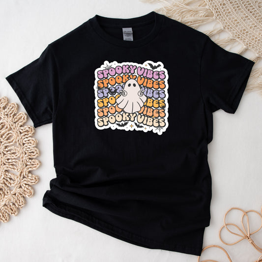 SWEATSHIRT or T-SHIRT-  HALLOWEEN - spooky vibes (  black , vinyl print )