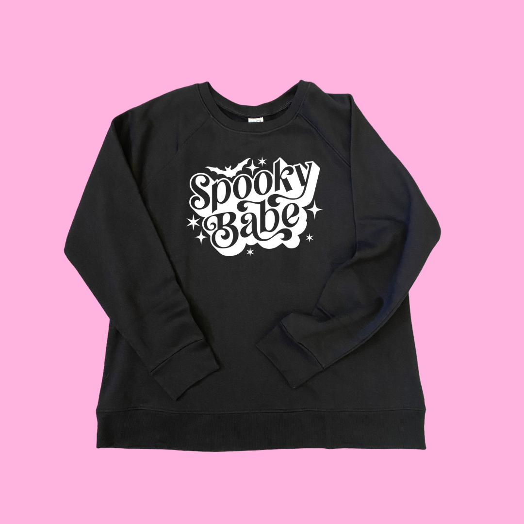 SWEATSHIRT or T-SHIRT-  HALLOWEEN -spooky babe (  black , vinyl print )